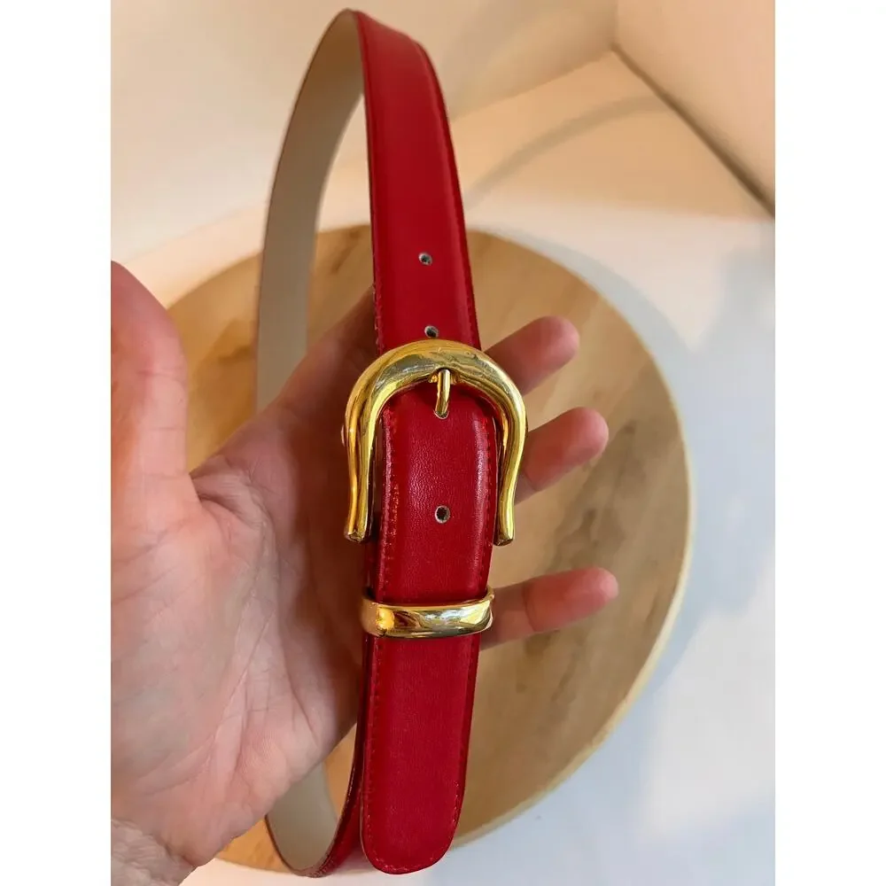 Vintage 90s Capezio Red Genuine Leather Gold Buckle Belt Size Large